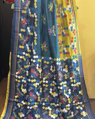 Mouchak ~ Kantha embroidery on Premium Gachi Tussar Saree