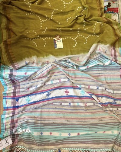 VARNA – HANDWOVEN BANDHNI TUSSAR BHUJODI SAREE