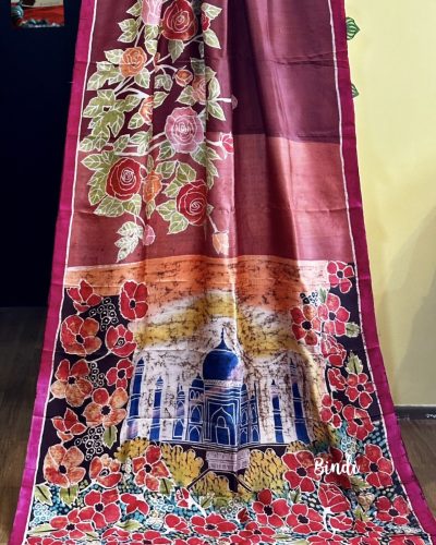 Tajmahal - Hand Batik Painting on Premium Katan silk