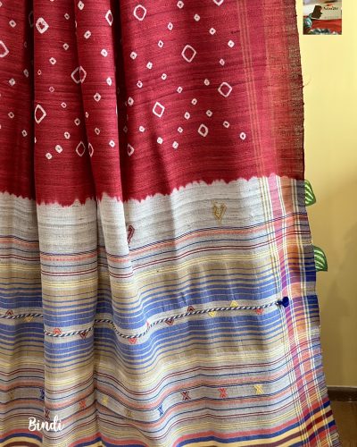 VARNA II – HANDWOVEN BANDHNI TUSSAR BHUJODI SAREE