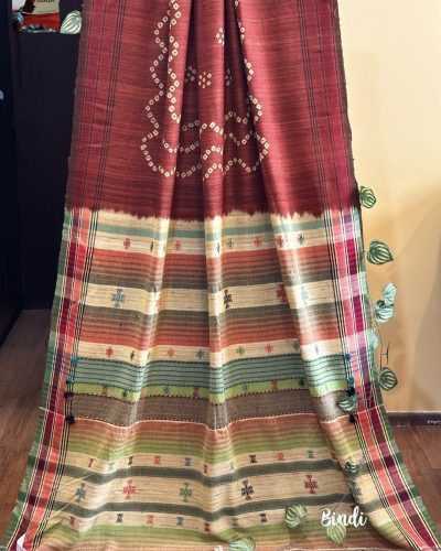 VARNA III – HANDWOVEN BANDHNI TUSSAR BHUJODI SAREE