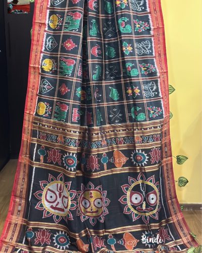 NABAKOTHI (Black) LORD JAGANNATH PALLU - HANDWOVEN PURE IKKAT SILK