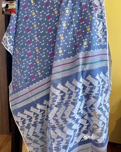 Autumn sky - Pure Cotton Jamdani from Bangladesh