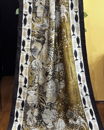 Aqua Whisper - Hand Batik Painting on Premium katan silk saree