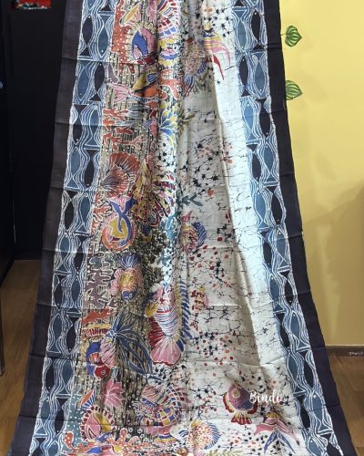 AQUA WHISPER I – HAND BATIK PAINTING ON PREMIUM KATAN SILK SAREE