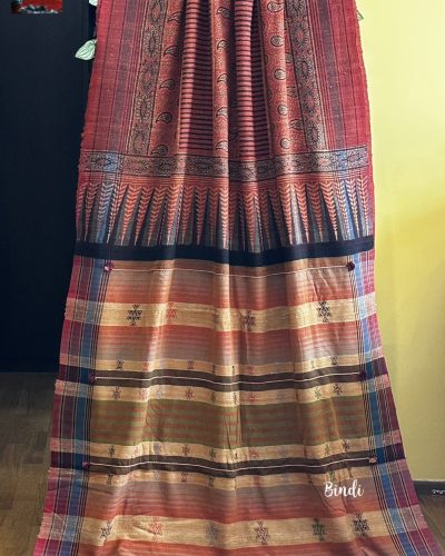 Earthy hues - Ajrakh Printed Bhujodi Tussar Saree