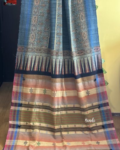 EARTHY HUES I – AJRAKH PRINTED BHUJODI TUSSAR SAREE