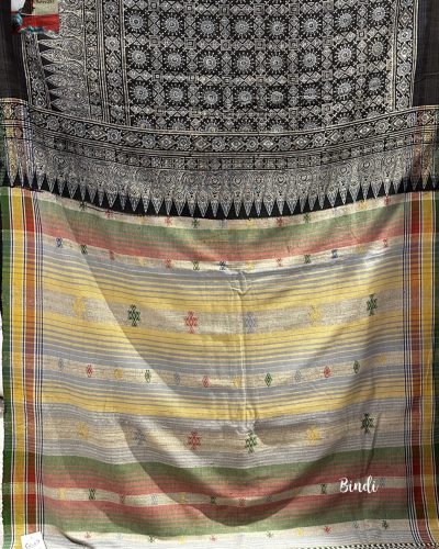 EARTHY HUES III – AJRAKH PRINTED BHUJODI TUSSAR SAREE