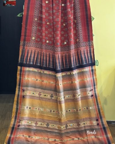 Rhythms of Earth - Ajrakh Bhujodi Tussar with Mirror work