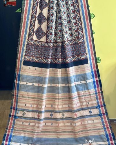 EARTHY HUES V – AJRAKH PRINTED BHUJODI TUSSAR SAREE