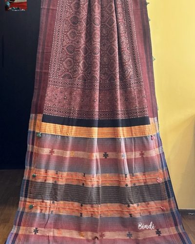 EARTHY HUES VI – AJRAKH PRINTED BHUJODI TUSSAR SAREE