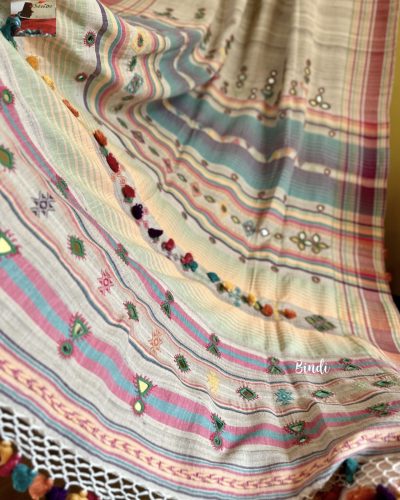 TARANG – HANDWOVEN TUSSAR BHUJODI SAREE WITH MIRROR WORK