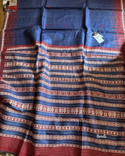 GHODA NAVAMI (Blue) – HANDWOVEN HANDSPUN GOPALPUR TUSSAR SAREE