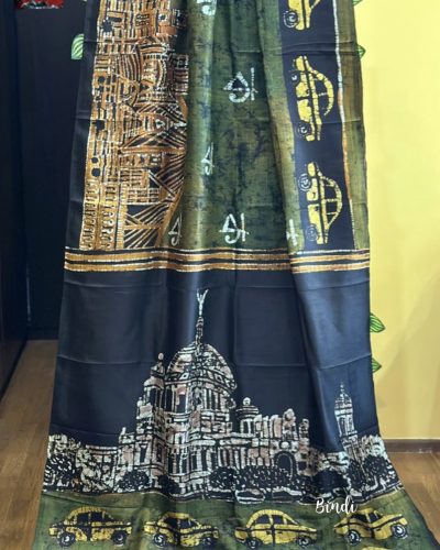 KOLLOLINI KOLKATA I – HAND BATIK PAINTING ON PREMIUM KATAN SILK