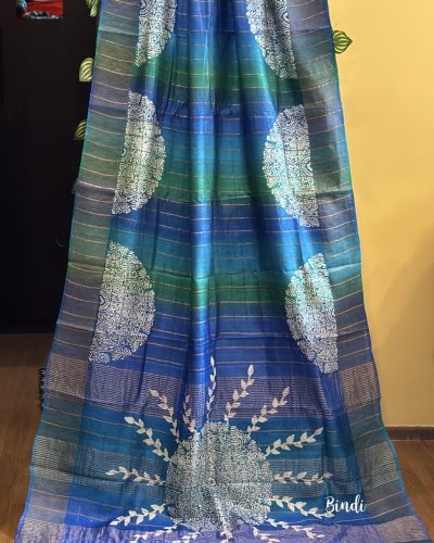 Aasmaa - Hand Block Printed Zari Tussar saree